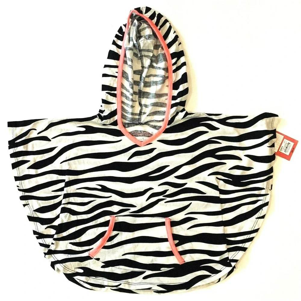 Sonoma Girls Hooded Top New with tags 5 Zebra Print Pink Pocket Short Sleeved